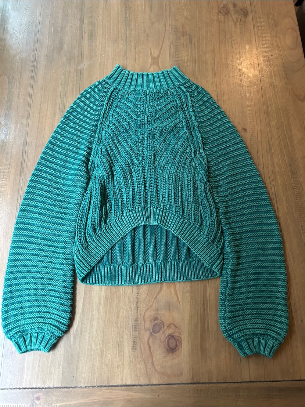 Anthropologie Teal Cable-Knit Cropped Sweater